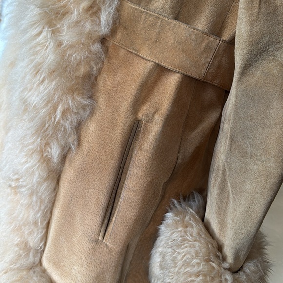 1970’s PENNY LANE STYLE TAN COAT LEATHER / SUADE VINTAGE BOHO - Picture 16 of 17
